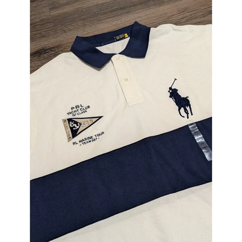 Polo Ralph Lauren Yacht Club Marine Tour Big Pony Polo Shirt Cream Navy 2XLT